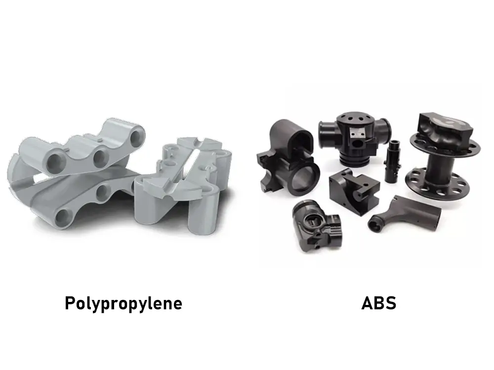 Side-by-side comparison of ABS and polypropylene plastic materials.